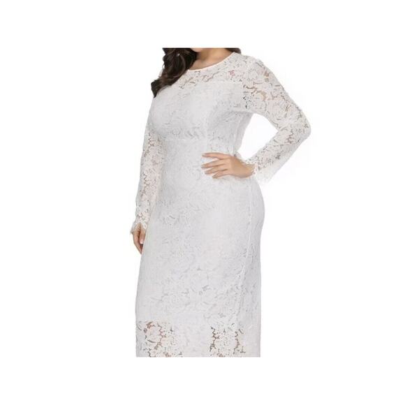 Wedding Dress Sz M Lined Simple Courthouse Elegant Rose Lace Long Sleeve Lined - Picture 6 of 16